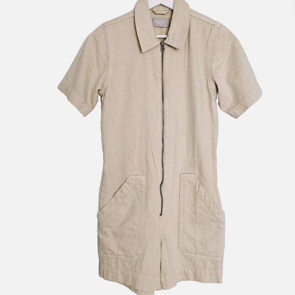 Everlane Denim Khaki Short Coverall Romper Full Zip - Picture 2 of 11